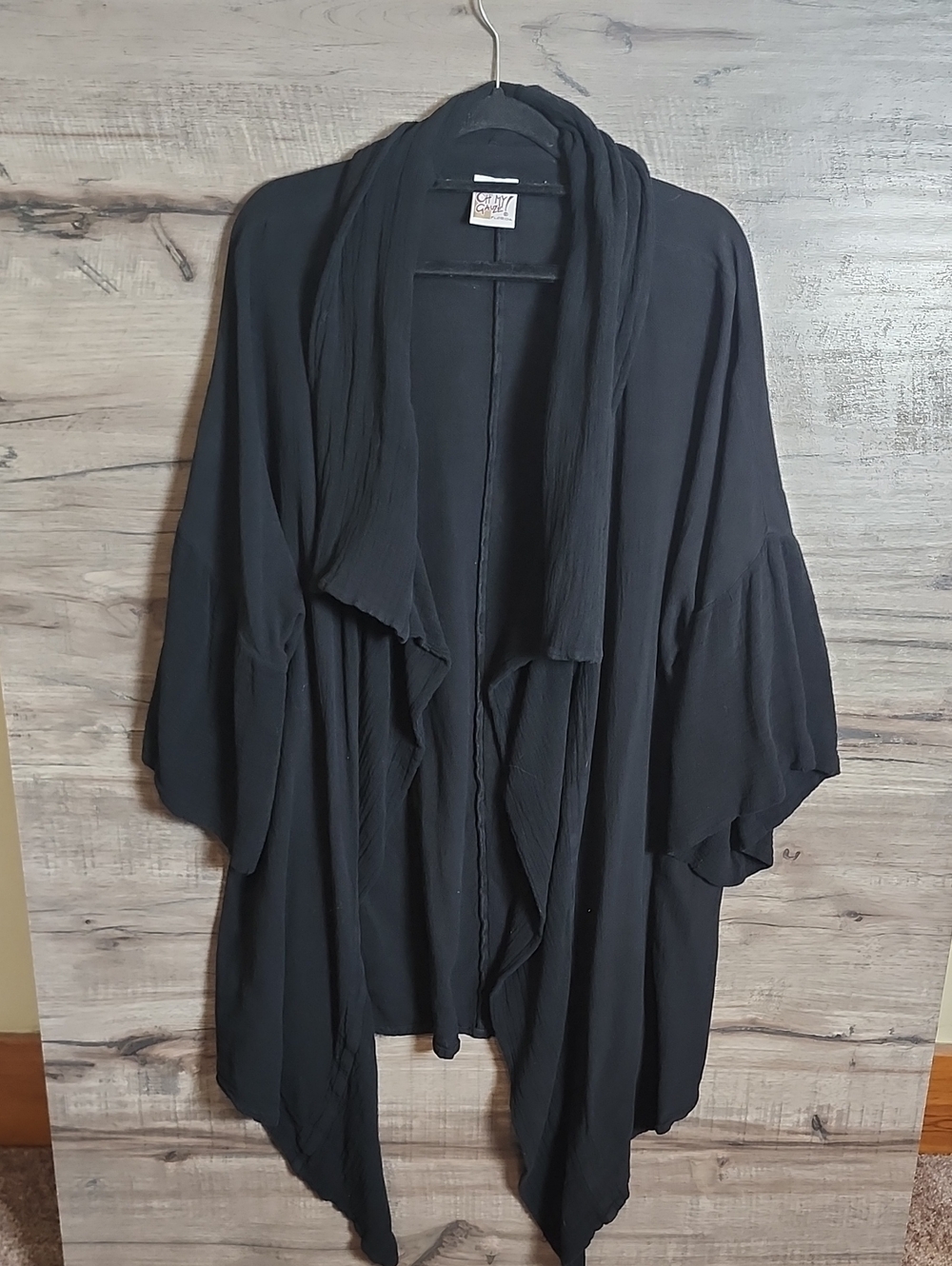 Oh My Gauze Open Front Waterfall Cardigan In Black